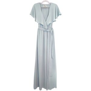 NWOT Show Me Your Mumu Dress XS Audrey Maxi Sliver Sage Ruffle Belted Bridesmaid